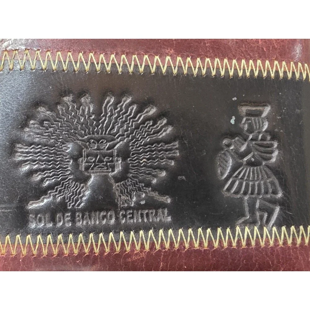 Rare 2pc Cool Ecuador Hand Stitched Tooled Bifold Embossed Leather Wallet EuC